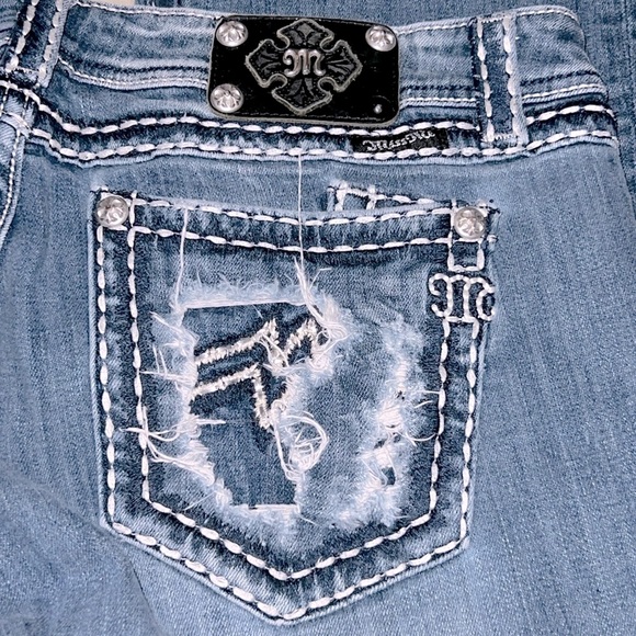 MISS ME 👖 DISTRESSED DESTROYED RIPPED THICK STITCH BOOTCUT JEANS Women 36/18 L33 - Picture 7 of 14